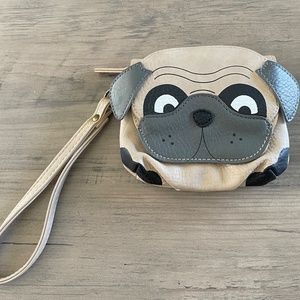 Small Tan Pebbled Faux Leather Pug Wristlet